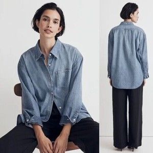 Madewell Denim Button-Down Collar Oversized Shirt 100% Cotton Size S.